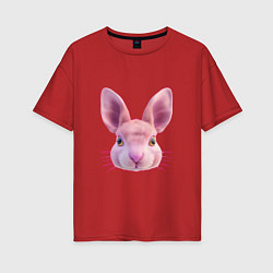 Футболка оверсайз женская Розовый заяц - портрет кролика, цвет: красный