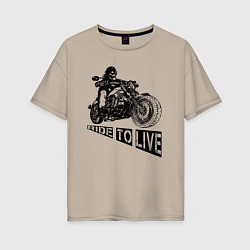 Женская футболка оверсайз Байкер на мотоцикле - череп