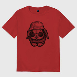 Футболка оверсайз женская Зайчишка в панаме, цвет: красный