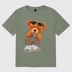 Футболка оверсайз женская Плюшевый медведь в очках, цвет: авокадо