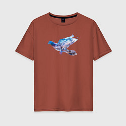 Женская футболка оверсайз Летящий голубь и ночной город с двойной экспозицие