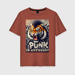 Футболка оверсайз женская Cool tiger - punks not dead, цвет: кирпичный