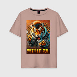 Футболка оверсайз женская Punks not dead - motto tiger, цвет: пыльно-розовый