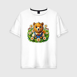 Женская футболка оверсайз Медведь среди ромашек
