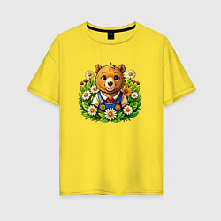 Женская футболка оверсайз Медведь среди ромашек