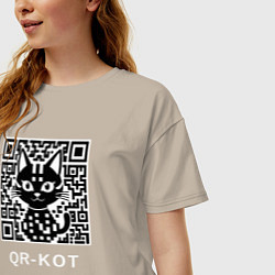 Футболка оверсайз женская QR-кот, цвет: миндальный — фото 2