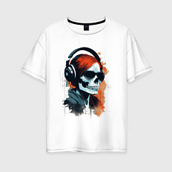 Женская футболка оверсайз Grunge redhead girl skull