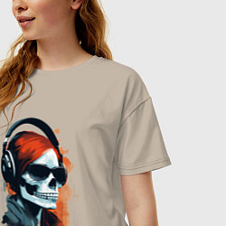 Футболка оверсайз женская Grunge redhead girl skull, цвет: миндальный — фото 2