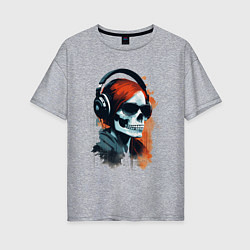 Футболка оверсайз женская Grunge redhead girl skull, цвет: меланж