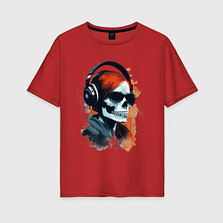 Женская футболка оверсайз Grunge redhead girl skull