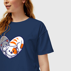 Футболка оверсайз женская Котики в сердечке, цвет: тёмно-синий — фото 2
