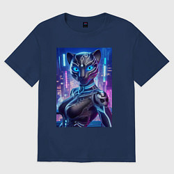 Футболка оверсайз женская Cyber panter - ai art fantasy, цвет: тёмно-синий