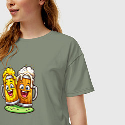 Футболка оверсайз женская Две весёлые кружки, цвет: авокадо — фото 2
