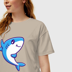 Футболка оверсайз женская Дружелюбная акула, цвет: миндальный — фото 2