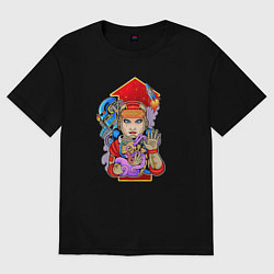 Футболка оверсайз женская Девушка космонавт СССР, цвет: черный