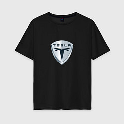 Женская футболка оверсайз Tesla logo