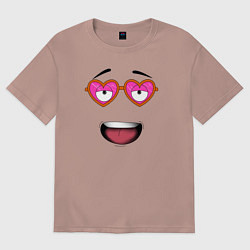Футболка оверсайз женская Смаил в очках в виде сердец, цвет: пыльно-розовый