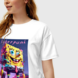 Футболка оверсайз женская Sponge Bob with a pistol - cyberpunk ai art, цвет: белый — фото 2