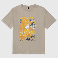 Футболка оверсайз женская Клинок, рассекающий демонов Зеницу с катаной, цвет: миндальный