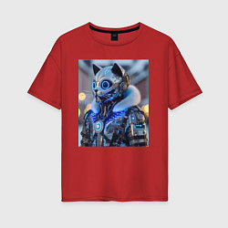 Женская футболка оверсайз Cyber cat - ai art fantasy