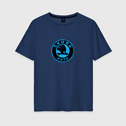 Женская футболка оверсайз Skoda logo blue