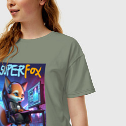 Футболка оверсайз женская Super fox gamer - ai art fantasy, цвет: авокадо — фото 2