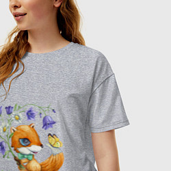 Футболка оверсайз женская Лисёнок с колокольчиками, цвет: меланж — фото 2