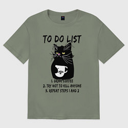 Футболка оверсайз женская Черный кот и список дел, цвет: авокадо