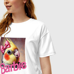 Футболка оверсайз женская Смешной попугай кокетка с розовым бантиком барби, цвет: белый — фото 2