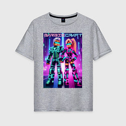 Футболка оверсайз женская Barbie and Minecraft - collaboration, цвет: меланж