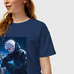 Футболка оверсайз женская Магическая битва Сатору Годзё арт, цвет: тёмно-синий — фото 2