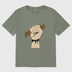 Футболка оверсайз женская День победы - 9 мая: Георгиевская ленточка, цвет: авокадо