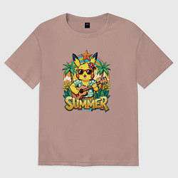 Женская футболка оверсайз Пикачу с гитарой на гаваях - жаркое лето