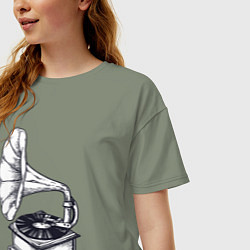 Футболка оверсайз женская Звук пластинки, цвет: авокадо — фото 2