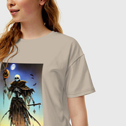 Футболка оверсайз женская Ведьма пугало - хэллоуин нейросеть, цвет: миндальный — фото 2