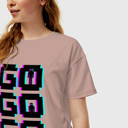 Футболка оверсайз женская Надпись чёрного цвета go go go с человечками, цвет: пыльно-розовый — фото 2