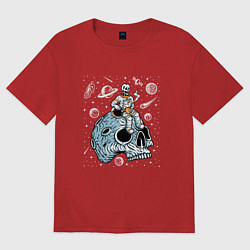 Футболка оверсайз женская Космонавт сидит на черепе, цвет: красный