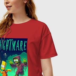 Футболка оверсайз женская Барт Симпсон убегает от зомби - нейросеть, цвет: красный — фото 2