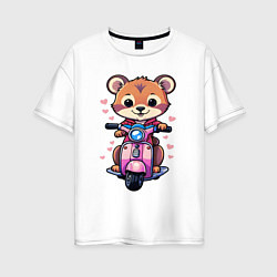 Футболка оверсайз женская Медведик на мопеде катается, цвет: белый