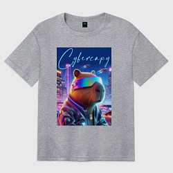 Женская футболка оверсайз Cyber capybara - neon metropolis