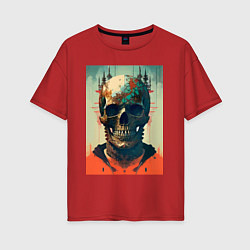 Футболка оверсайз женская Ai art skull - fantasy, цвет: красный