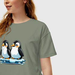 Футболка оверсайз женская Два пингвина на льдине, цвет: авокадо — фото 2