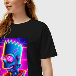 Футболка оверсайз женская Биоробот Барт - неоновое свечение, цвет: черный — фото 2