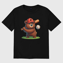 Футболка оверсайз женская Bear cub batter Baltimore Orioles - ai art, цвет: черный