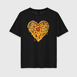 Футболка оверсайз женская Pizza heart, цвет: черный