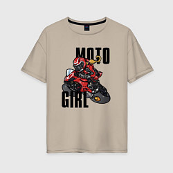Футболка оверсайз женская Девушка на мотоцикле, цвет: миндальный