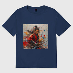 Футболка оверсайз женская Краски самурая, цвет: тёмно-синий