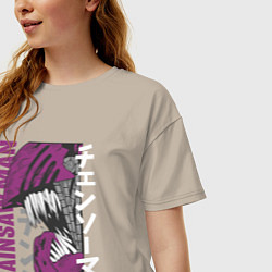 Футболка оверсайз женская Человек-бензопила Денджи chainsaw, цвет: миндальный — фото 2