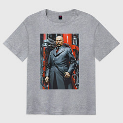 Футболка оверсайз женская Ленин в кожанке - киберпанк, цвет: меланж