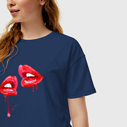 Футболка оверсайз женская Sexy lips, цвет: тёмно-синий — фото 2